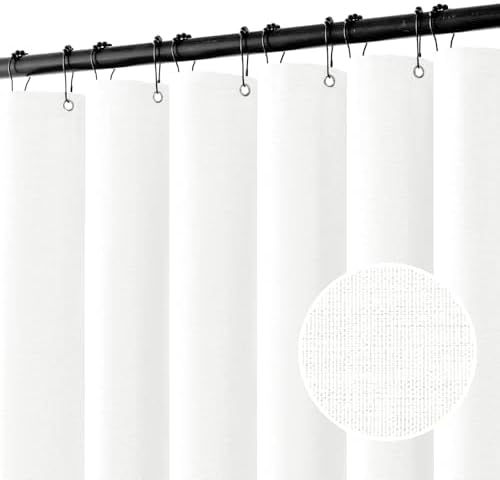 MIULEE Linen Fabric Shower Curtain White W60*L72 10 Metal Hooks