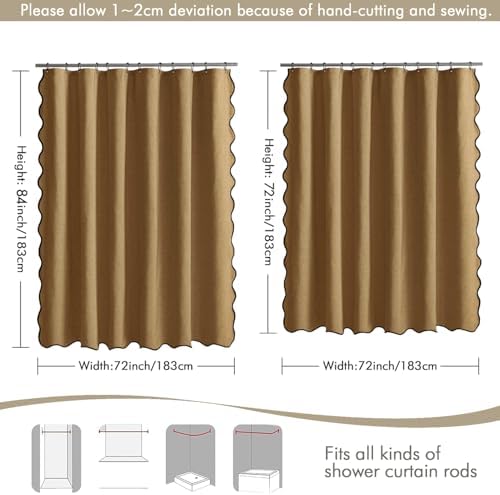 MIULEE 72"x84" Extra Long Scalloped Linen Shower Curtain Gold Brown