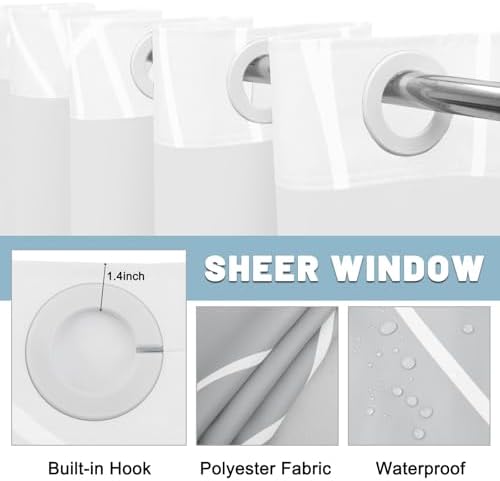 LXBNI Ombre Light Grey No Hook Shower Curtain with Liner, 71 x 74 Inch