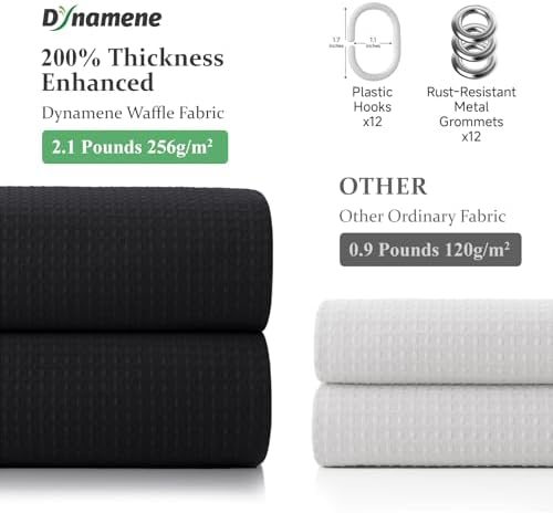 Dynamene Extra Long Waffle Shower Curtain 256 GSM Fabric 72x96 Black