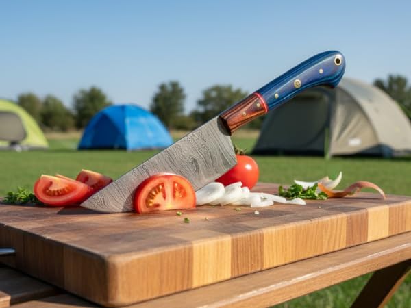 LEONA CRAFT® Custom Handmade Damascus Steel Chef Set Kitchen Knives with Leather Pouch 5 PCS Poplar Home Professional Knife Without Block Cool Blade Wood Handle Utensils Tops Tools Paring Knifes (011)