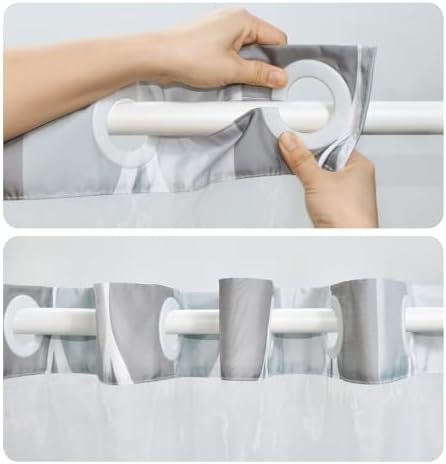 Yiatn Gray No Hook Shower Curtain with Snap-in Liner, 36 x 74 Inch