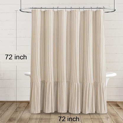 Farmhouse Shower Curtain Ruffle Linen Cream-Beige Stripe 72"W x 72"L