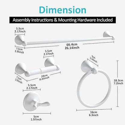 BGL Bathroom Accessories Set, White Paint Expandable Towel Bar 4-Piece Bathroom Accessory Set Wall Mounted Towel Ring Robe Hook Toilet Paper Holder Towel Holder