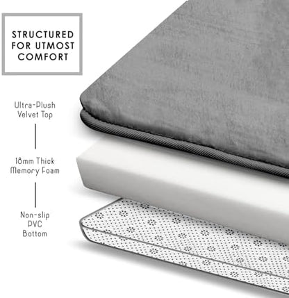 Clara Clark 3 Piece Bathroom Rugs, Velvet Memory Foam Bath Mat Set, Non-Slip Bath Rugs, Machine Wash, Dries Quickly, Ultra Soft Plush Bath Mats for Bathroom, 17 x 24/20 x 32 / Contour, Grey