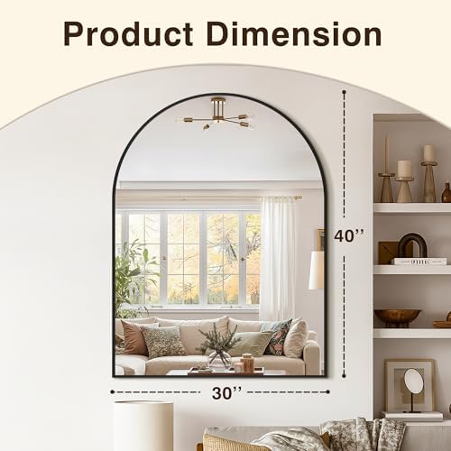 Arched Bathroom Vanity Mirror for Over Sink, 40”x30”, Black