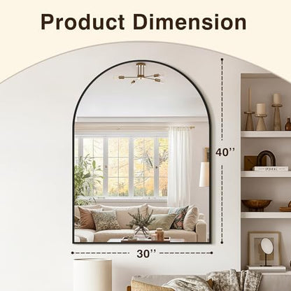Arched Bathroom Vanity Mirror for Over Sink, 40”x30”, Black