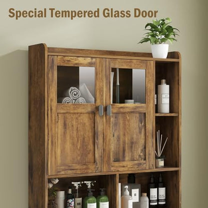 Vabches Over The Toilet Storage Cabinet with Doors and Shelves, Brown