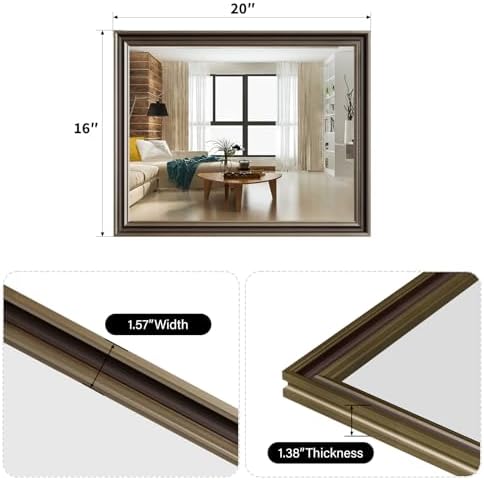 Retro Copper Effect Framed Wall Mirror, 16x20 Rectangle Mirror