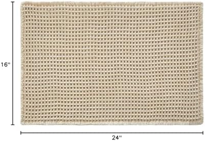 TYUU Waffle Bath Mat, Small Boho Bathroom Rugs Non Slip 24x16 Pale Beige