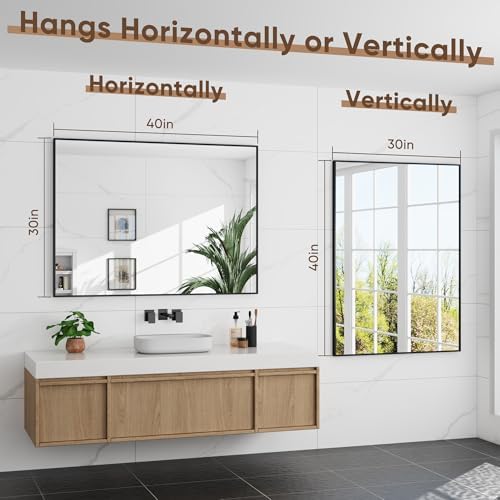 Bathroom Mirror 40" x 30", Large Rectangle Wall Mirror, Black