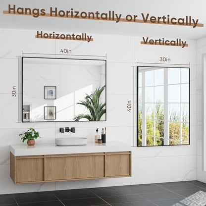 Bathroom Mirror 40" x 30", Large Rectangle Wall Mirror, Black