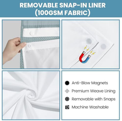No Hook Waffle Shower Curtain with Snap in Liner Set, 71x74, Fog Blue