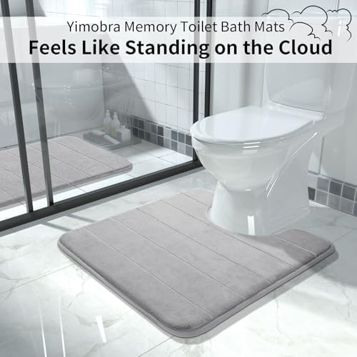 Yimobra Memory Foam Toilet Bath Mat U-Shaped, Soft and Comfortable, Super Water Absorption, Non-Slip, Thick, Machine Wash and Easier to Dry for Bathroom Commode Contour Rug, 24 X 24 Inches, Gray