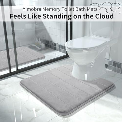 Yimobra Memory Foam Toilet Bath Mat U-Shaped, Soft and Comfortable, Super Water Absorption, Non-Slip, Thick, Machine Wash and Easier to Dry for Bathroom Commode Contour Rug, 24 X 24 Inches, Gray