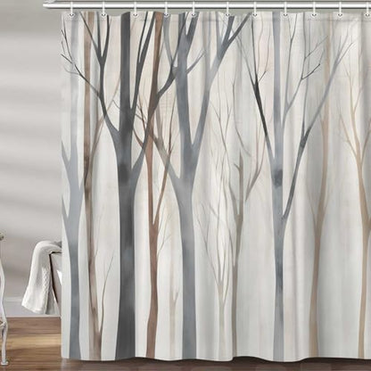 Birch Forest Abstract Shower Curtain Farmhouse Bathroom Decor 72X84 Inch