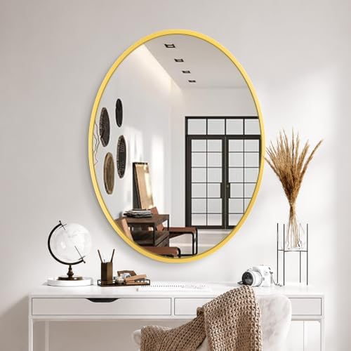 Delma 32x24 Gold Oval Bathroom Mirror for Over Sink, Aluminum Frame