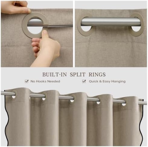 Furlinic Greige Scalloped Shower Curtain 72x96 No Hook Fabric Extra Long