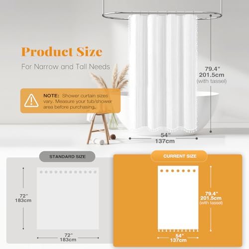 BTTN 54x78 Boho Farmhouse Linen Heavy Duty Cloth Shower Curtain Set, White