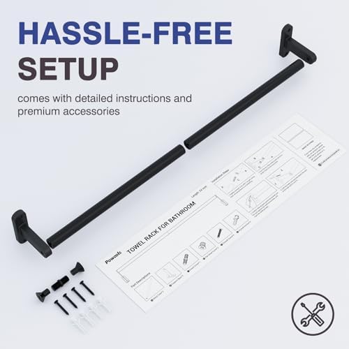 Powools Matte Black 28" Towel Rack, Rustproof Wall Mounted Towel Bar