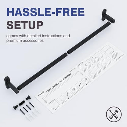 Powools Matte Black 28" Towel Rack, Rustproof Wall Mounted Towel Bar