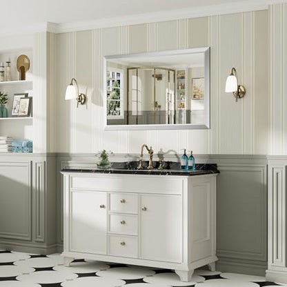 Briivue Bathroom Wall Mirror, Silver Brushed Nickel Metal Frame, 48x30 Inch