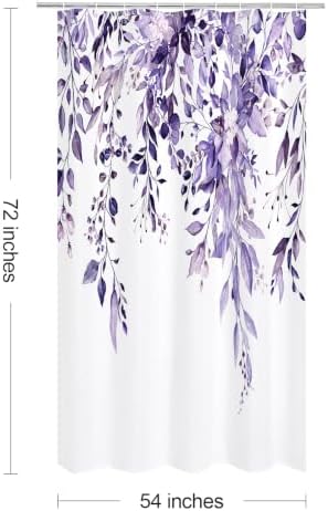 Gibelle Purple Eucalyptus Shower Curtain, Watercolor Floral Print, 54x72