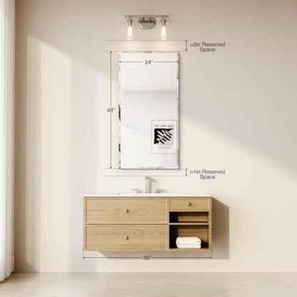 Frameless Bathroom Mirror 24"x48", Beveled Bathroom Mirror