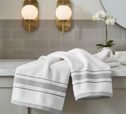 Bath Sheet Towel for Bathroom – Luxury 1-Piece Cotton Towels (70''x35''), Soft Absorbent & Quick Dry, 600 GSM Bath Towels for Bathroom, Hotel Spa Quality (White/Grey, 1-Bath Sheet)