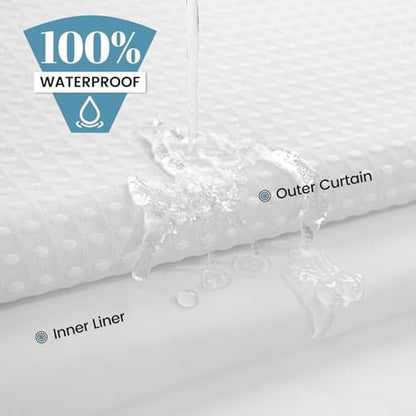 SORTTO No Hook Waffle Shower Curtain with Snap in Liner Set, 36x74, White