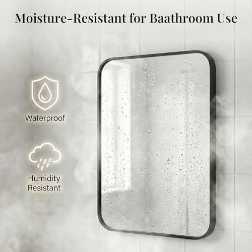 2-Pack 24x30 Inch Matte Black Rounded Rectangle Vanity Mirrors