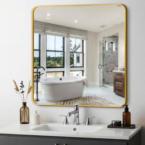 Delma Bathroom Vanity Mirror, Gold Framed Mirror for Over Sink, 30x30