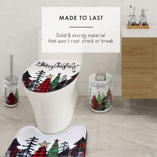 Clara Clark Bathroom Set - Christmas Shower Curtain Set, 19PC Bathroom Accessories Set, Christmas Bathroom Decor, Xmas Bathroom Accessory Set, Soap Dispenser, Toilet Brush, & Trash Can