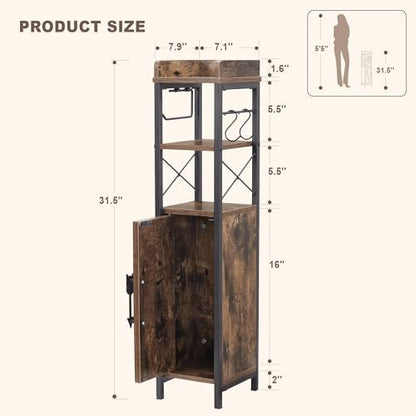 VECELO Small Bathroom Cabinet, Slim Toilet Paper Holder with Door&2 Shelves Metal Racks, Narrow Storage Organizers, Free Standing Farmhouse Style for Bathroom Restroom Tiny Space,Dark Brown
