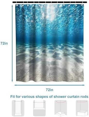 Modern Ocean Shower Curtain, Rustic Luxury Abstract Nautical Tropical Coastal Shower Curtains for Bathroom, Waterproof Bath Curtain with Hooks Machine Washable Bathtub Curtains 72x72 Inch Blue