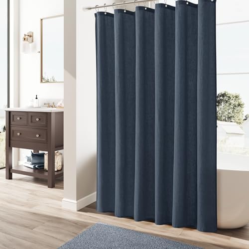 Naturoom Linen Shower Curtain 84 Inch Long for Bathroom Denim Blue 1 Panel