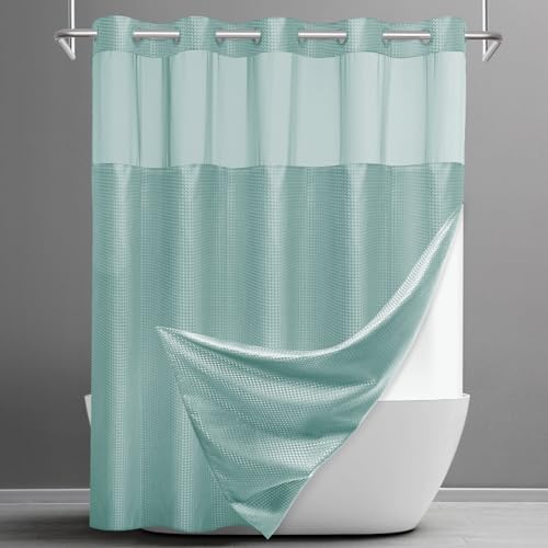 SORTTO No Hook Waffle Shower Curtain with Snap in Liner Set, 71x74, Teal