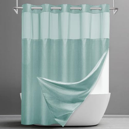 SORTTO No Hook Waffle Shower Curtain with Snap in Liner Set, 71x74, Teal