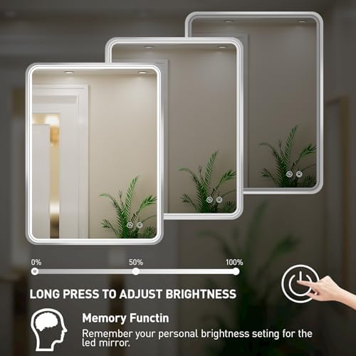 24x36 Inch LED Sliver Frame Bathroom Mirror,3-Color