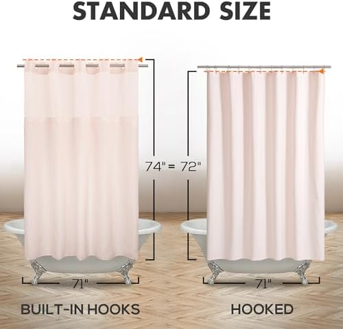River Dream No Hook Shower Curtain with Snap-in Liner Set, Pink, 71x74