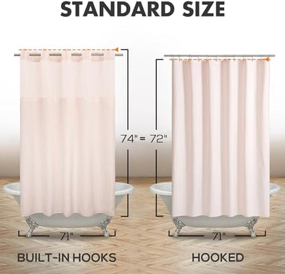 River Dream No Hook Shower Curtain with Snap-in Liner Set, Pink, 71x74