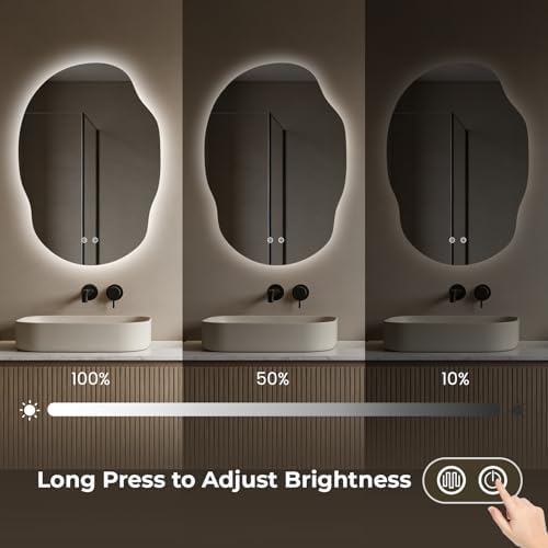 WallBeyond Asymmetrical Bathroom Mirror with Lights, Irregular LED Backlit Vanity Mirror, 31" H x 22" W, Anti-Fog, Dimmable Lighting with 3 Color Temp, Memory, Hardwired, Vertical or Horizontal Mount