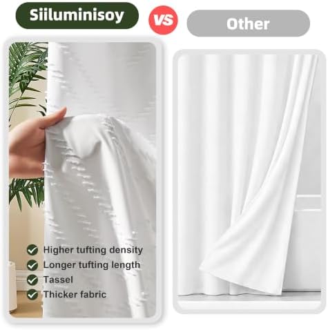 Siiluminisoy White Shower Curtain Fabric Boho Shower Curtain Cloth Textured Tufted Chevron Elegant Shower Curtains Waterproof for Bathroom 72" x 72"