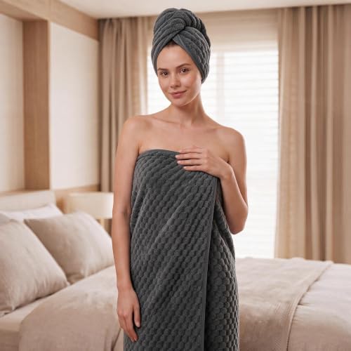 REDKISS Charcoal Gray Microfiber Bath Towels Lagre, 30“x60”, 2 Pack