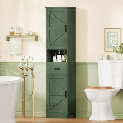 TEENFON 67" H Tall Bathroom Storage Cabinet with Barn Doors and Drawer