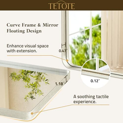 TETOTE 55 x 36 Inch Brushed Nickel Mirror Metal Framed Bathroom Mirror, Tempered Glass, Modern Farmhouse Wall Mounted Mirror for Decorative(Horizontal/Vertical)