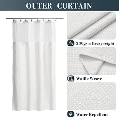 N&Y HOME 48 x 72 Waffle Weave Shower Curtain with Snap-in Liner Set White