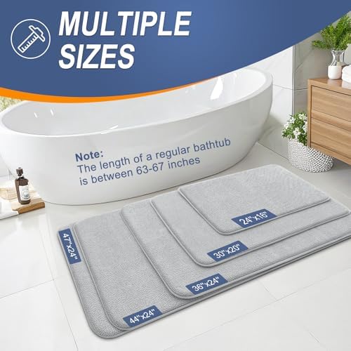 OLANLY Memory Foam Bathroom Runner Rugs 59x24, Long Bath Mats, Light Grey