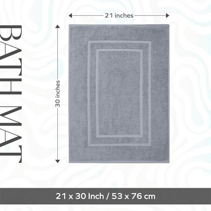 Feather & Stitch 2 Piece Towel Like Bath Mats (30x21 Inch) 100% Cotton Terry Bath Mats, Bathroom Shower Floor Mats [NOT A Bathroom Rug], Soft Absorbent Washable Mats - Grey