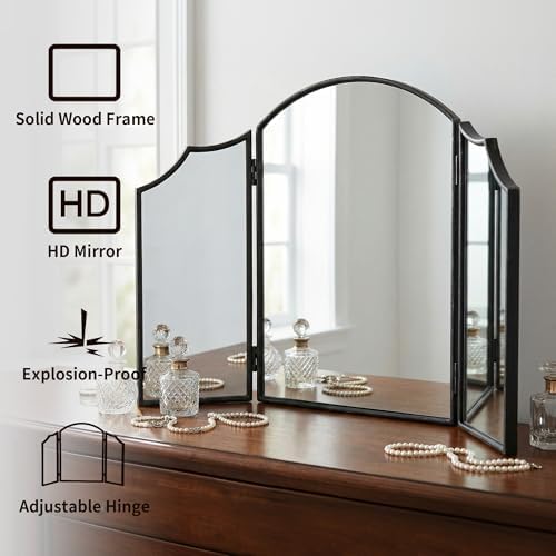 Besdomus Black Scalloped Vanity Mirror: 36"x24" Three Sided Dresser Miror